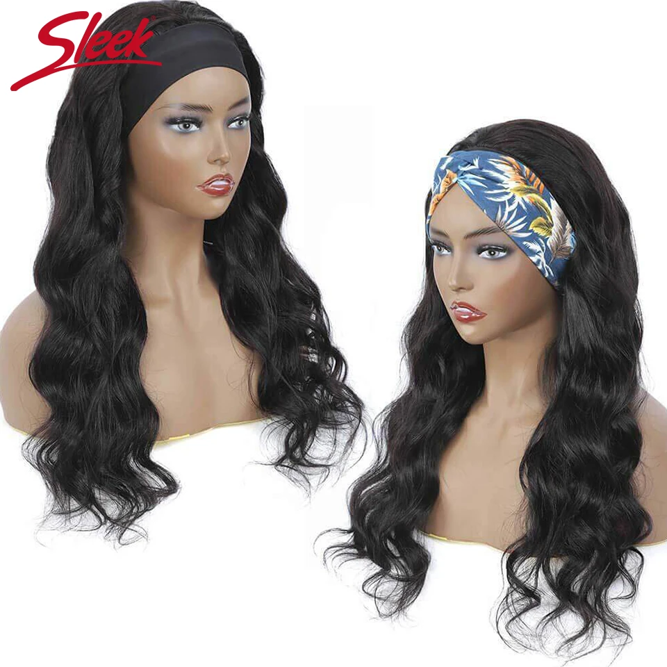 

Sleek Brazilian Remy Hair Headband Wig Natural Hair Machine Wig Body Wave Headband Wig Human Hair Easy Half Wig