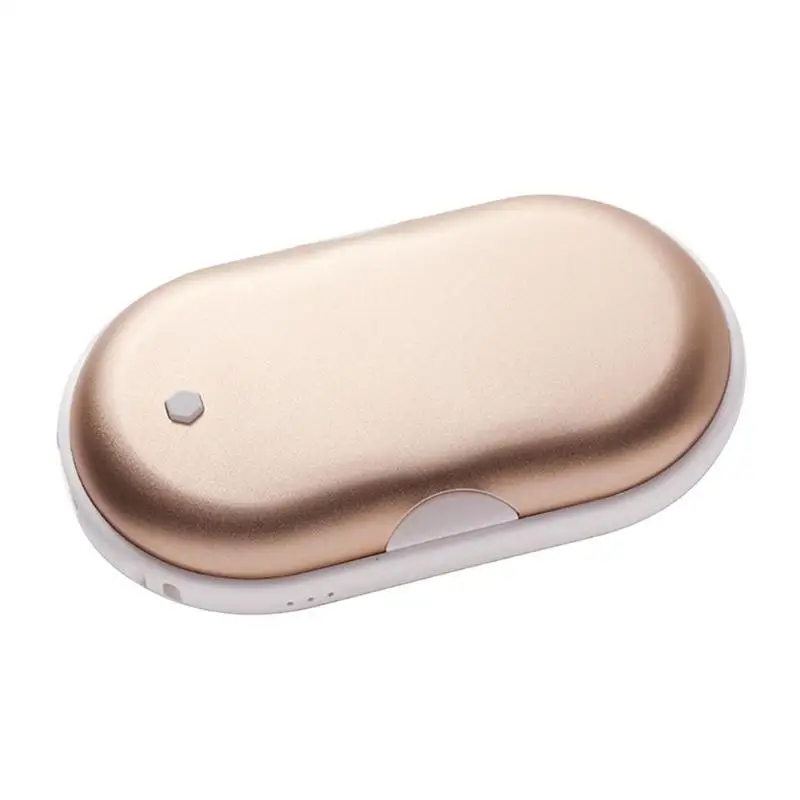 Gold 5 в электрический зимний грелка для рук с зарядкой от USB, галька, двухсторонний нагрев, мини, долговечный карманный внешний аккумулятор, 2 в 1 - Цвет: Gold