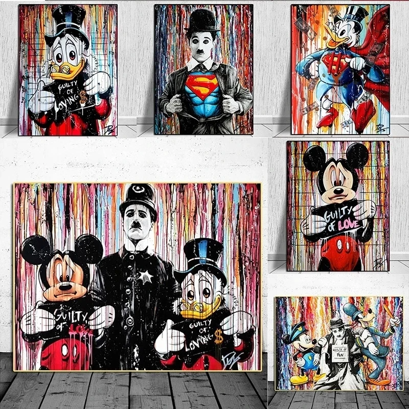 

Мультфильм Disney аниме постер граффити Микки, Дональд Дак Холст Живопись стены Искусство Картины Печать для украшения гостиной