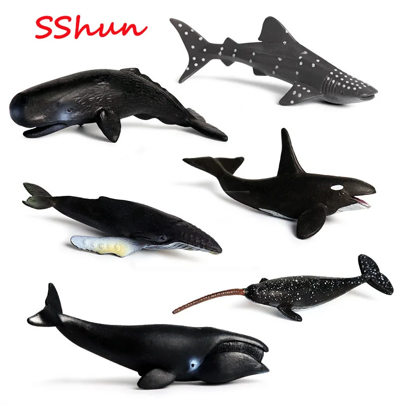 

6pc /Set Simulated marine animal model toys, children's toys, solid sharks, sperm whales, orcas mini marine ornaments