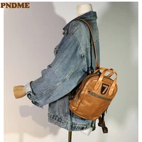 pndme vintage genuine leather womens small backpack outdoor travel luxury natural real cowhide bookbag fashion daily bagpack