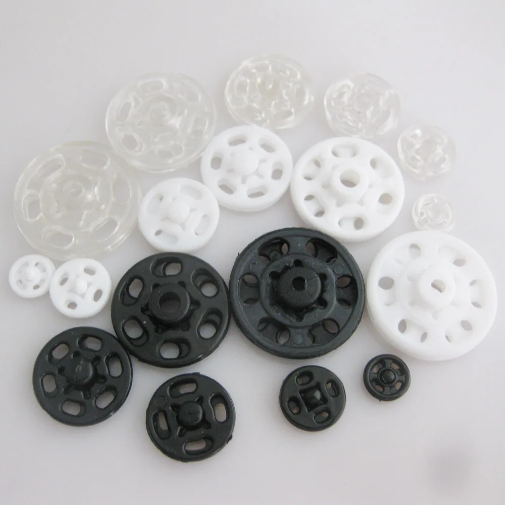 

300 Sets Round 7MM/10MM/13MM/15MM/20MM Black/White/Transparent Nylon Snap Buttons Sewing Clothes Accessories