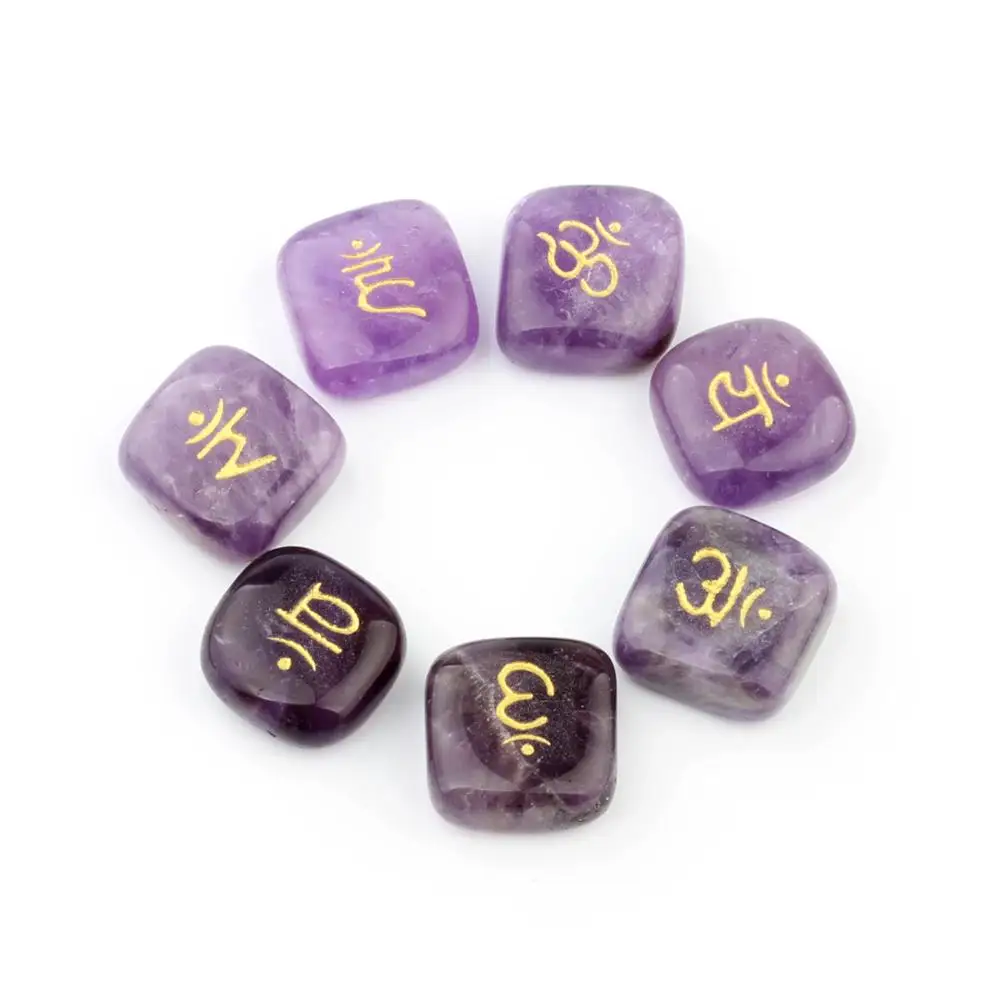 7 шт./компл. Асимметричный натуральный гравированный аметист розовый кварц