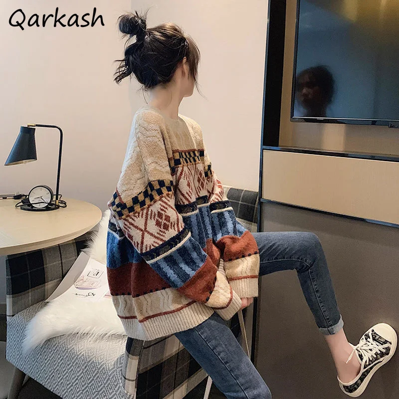 

Женские пуловеры с принтом свободного кроя, дизайнерская винтажная Удобная Осенняя Женская Популярная трикотажная одежда для отдыха в япо...