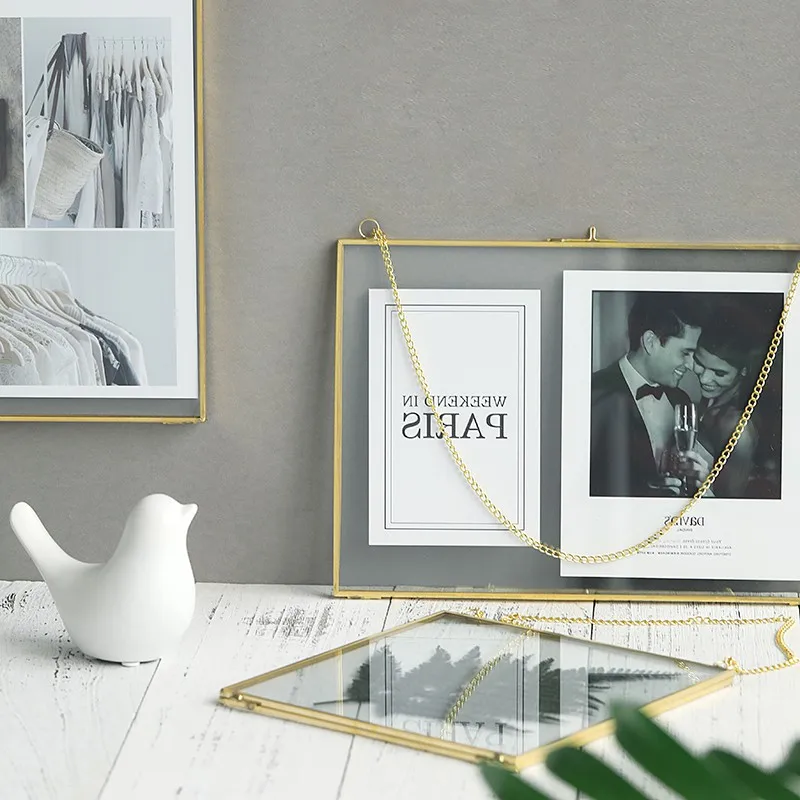 Скандинавская Золотая латунная подвесная фоторамка настенная фигурка для