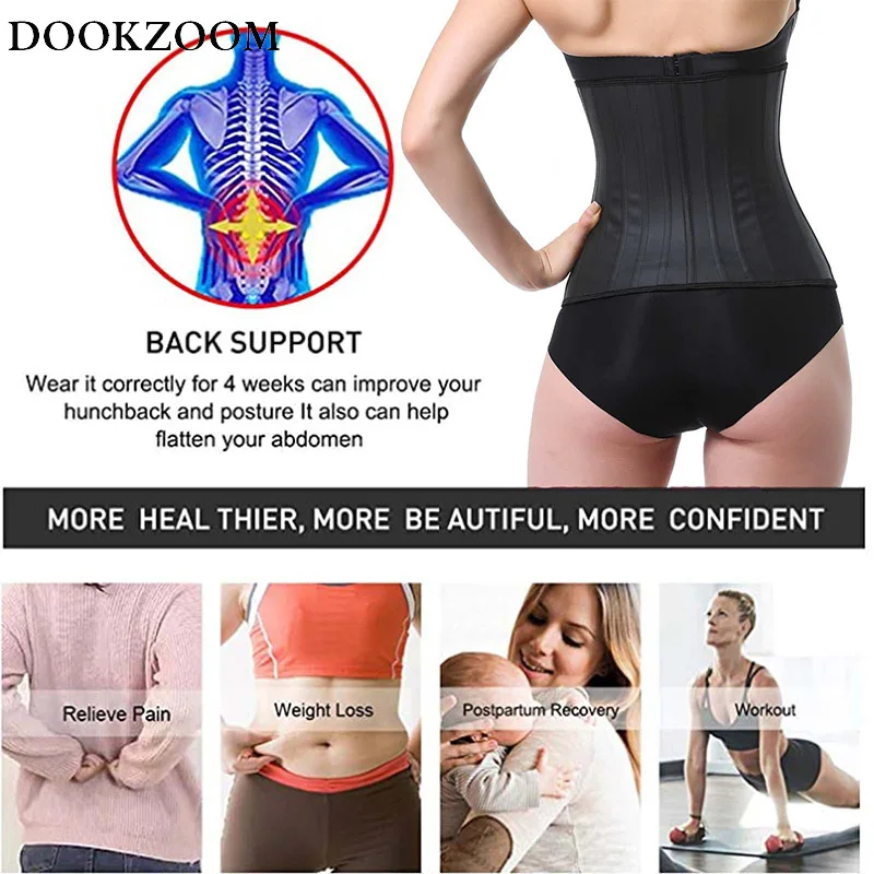 

Women Waist Trainer Weight Loss Latex 25 Steel Boned Slim Shapewear Corset Cincher Zipper Body Shaper Belly Tummy Control Belt
