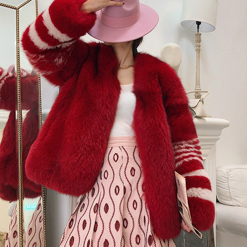 

ladies natural women winter real fox fur coat long