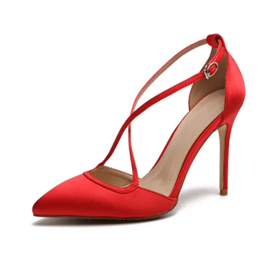 red 10.5cm Указательный палец красный сатин Runway супер сандалии ультра лето леди Корейский высокие каблуки Красные Satin туфли экстремальный стилет Размер 4 34 Orsay Лето мода Китай китайская новая - Цвет: red 10.5cm