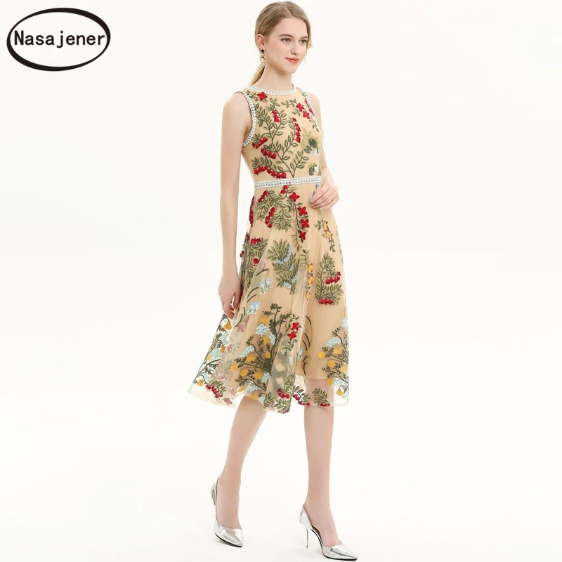Модное подиумное летнее Сетчатое миди-платье для женщин без рукавов с цветочной