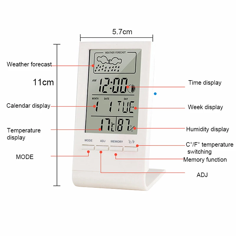 

Thermometer Hygrometer Gauge Indicator Indoor/Outdoor Automatic Electronic Temperature Humidity Monitor Clock