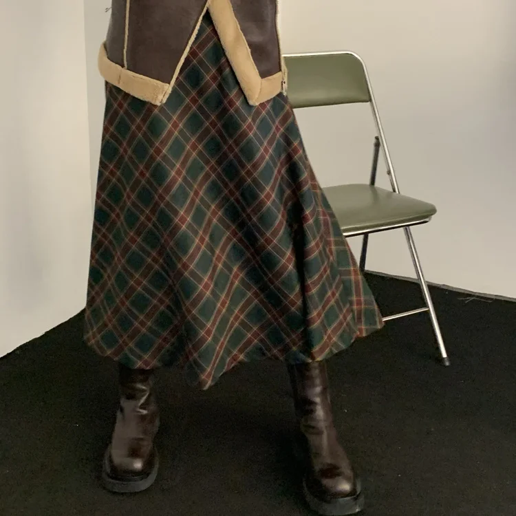 Новинка 2021 универсальная клетчатая юбка в стиле ретро с высокой талией | Женская
