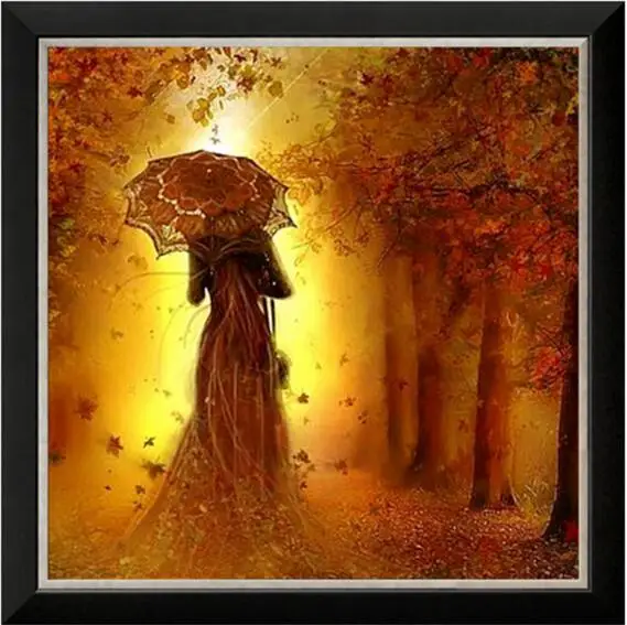 

Needlework DIY DMC 14CT Unprinted Cross stitch kits For Embroidery Autumn Beauty Umbrella Counted Cross-Stitching