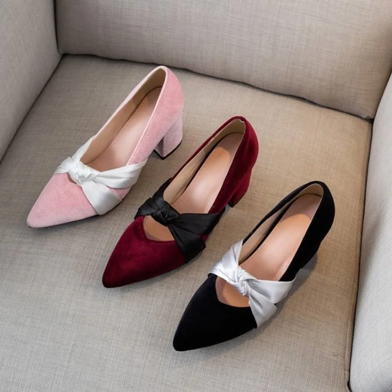 

Fanyuan 2021 Women Pumps Pointed Toe Thick Heels Suede Leather Elegant Shoes Slip On Black Female Footwear Pink Size 32-43