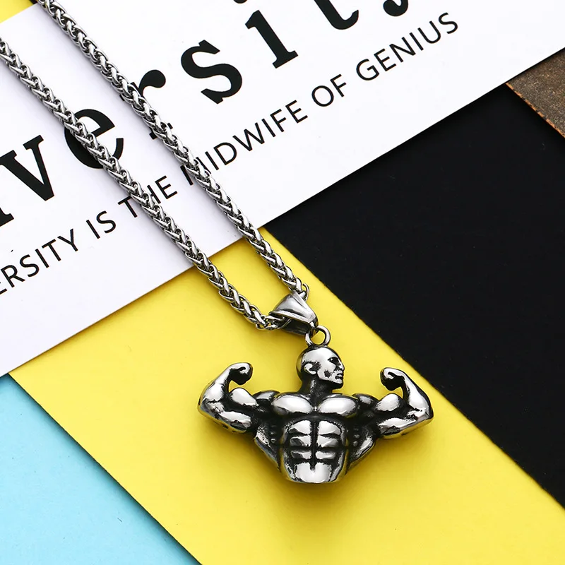 

Hot Selling European and American Fitness Muscle Titanium Steel Pendant Personality Creative Titanium Steel Necklace