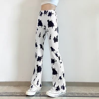 wind cow print high waist micro trumpet casual pants for women 2021 summer new