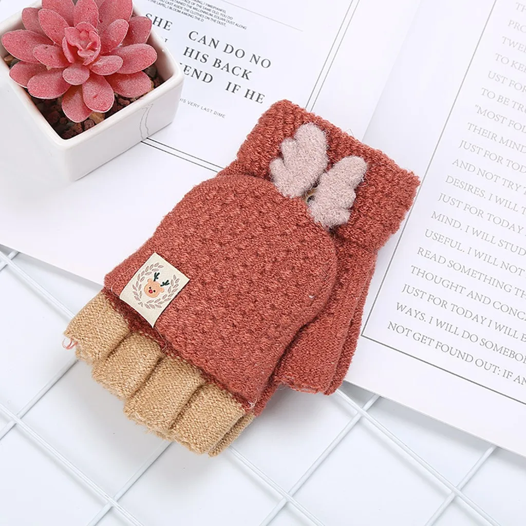 Перчатки без пальцев с изображением рогов из мультфильмов женские зимние