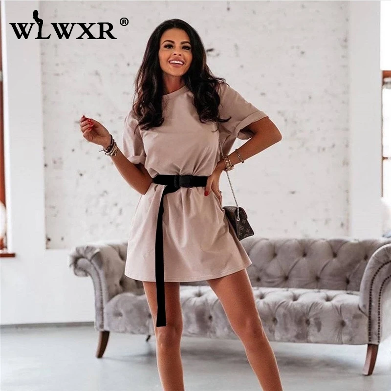 Повседневное летнее пляжное платье футболка WLWXR женские ремни хлопковые