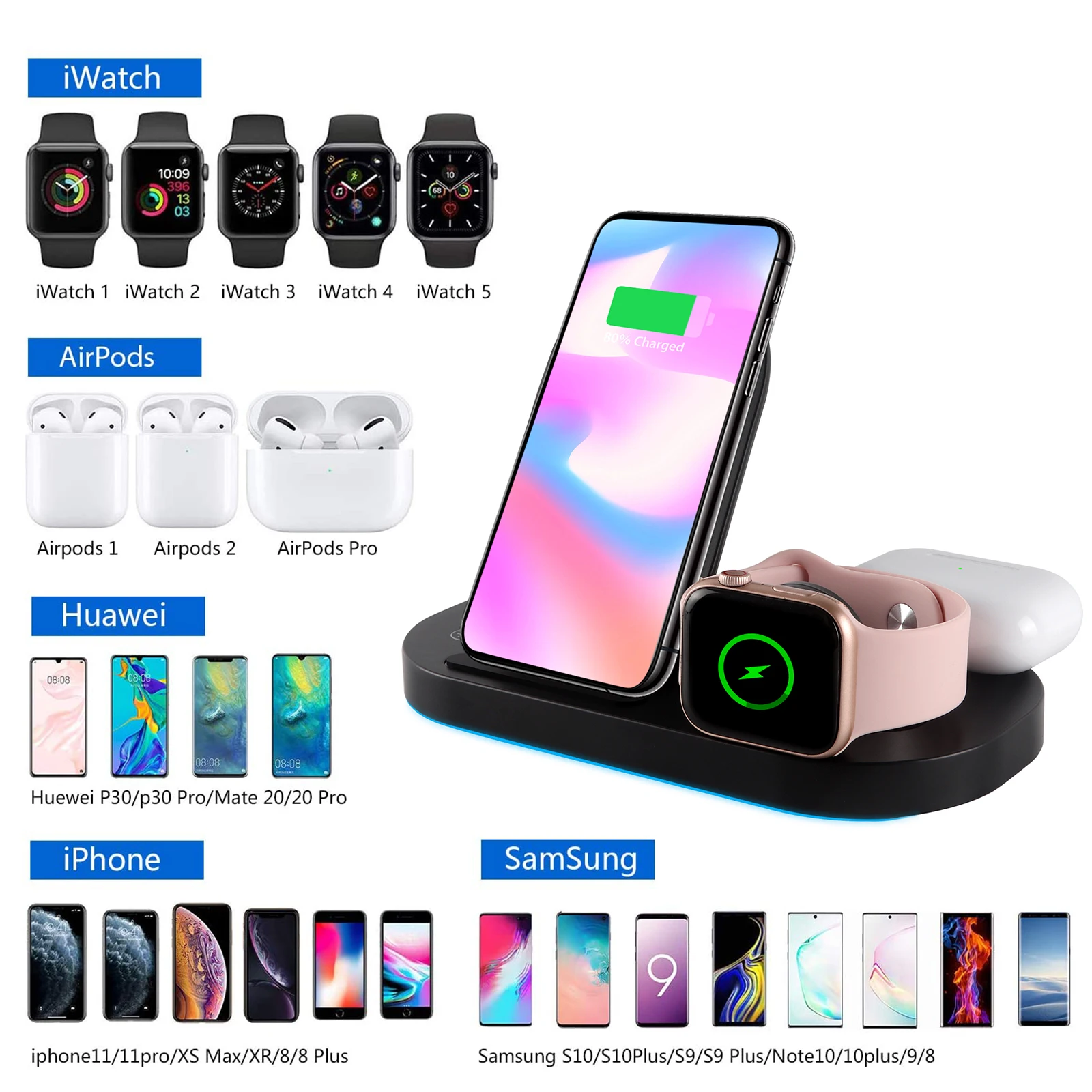 

3 In 1 Wireless Charger 15W Qi Folding Portable Bracket Charger For IPhone 12/11Pro 8 X XS Apple Watch Series 5 4 3 Airpods Pro