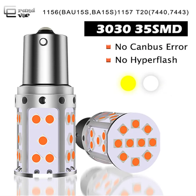 1 шт. светодиодный светильник P21W 1156 BA15S PY21W BAU15S 3030 35SMD лампа Canbus Free T20 7440 W21W для