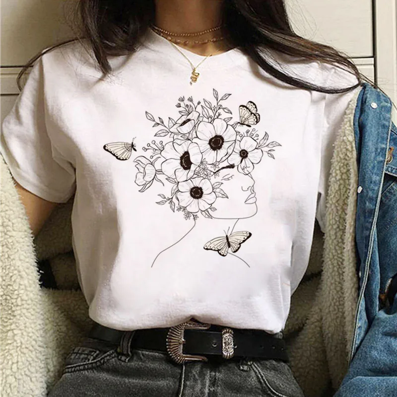 

Butterfly Flowers T Shirt Fashion Women T Shirt Female Summer Casual Tops Cute Graphic Tee Shirts Short Sleeve Women T-shirt Top