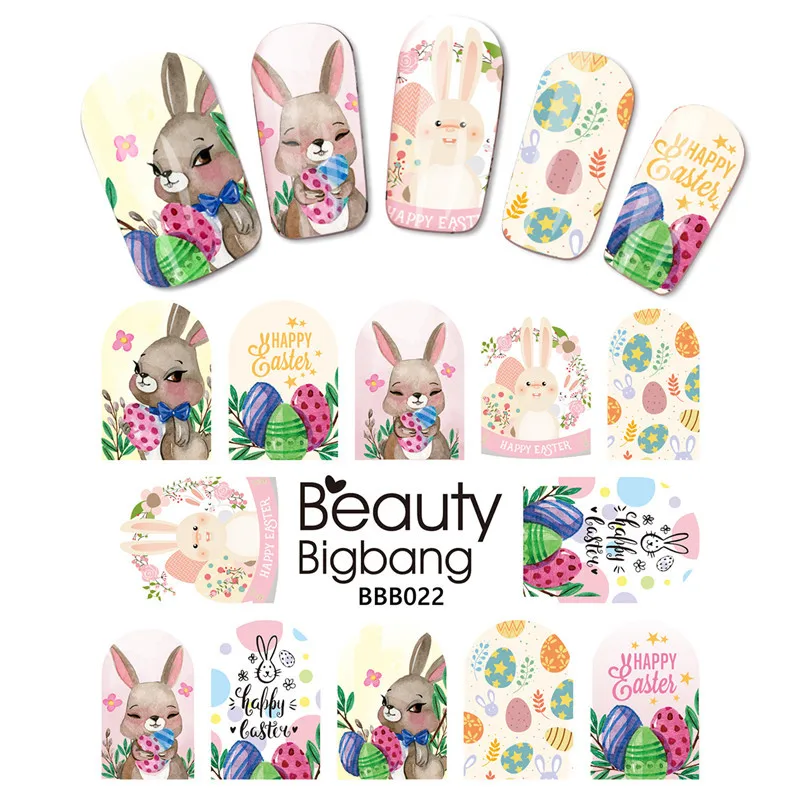 BeautyBigBang 3 листа наклейка на ногти водная слайдер украшение милый Пасхальный Кролик Дизайн Маникюр передача DIY наклейки для дизайна ногтей