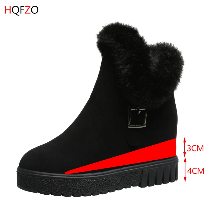 HOFZO/женские ботинки со скрытым каблуком Зимние на высоком каблуке Теплые