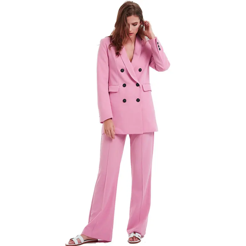 

Women Fashion Long Sleeve Coat Pink Yellow Color Suit Blazer Jacket Women Elegant Double Breasted Jacket Suits Female Ladies