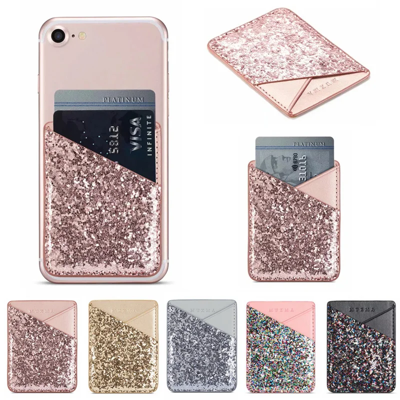 Блестящий кожаный Карманный держатель для карт наклейка на заднюю панель iPhone