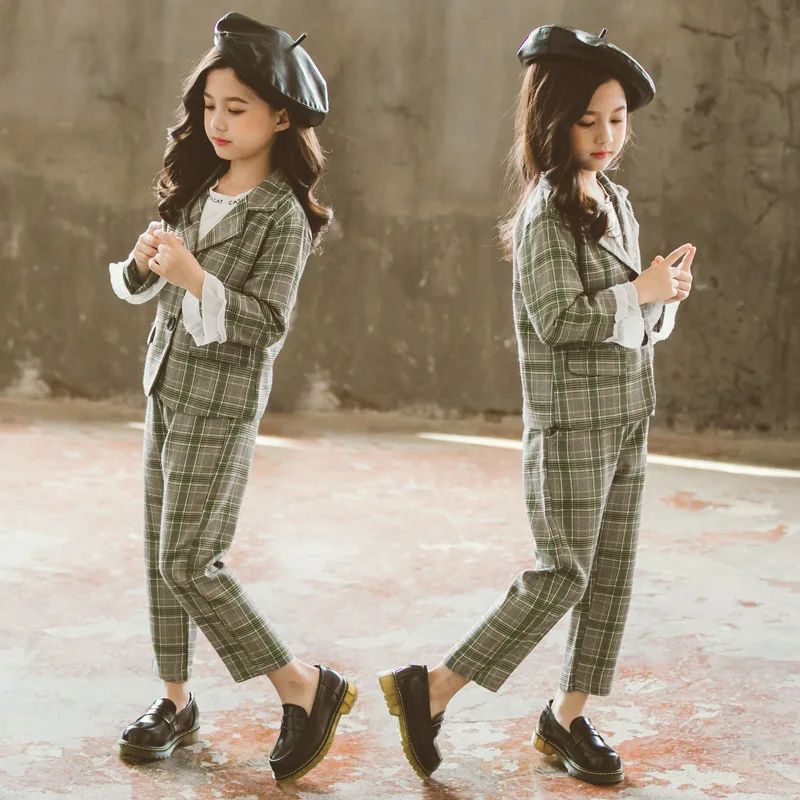 Toddler Girl Fall Clothes Outfits For Girls Children/kids Tracksuit Wedding Kids Suit Formal Pant Plaid Blazer Set 10 | Детская одежда