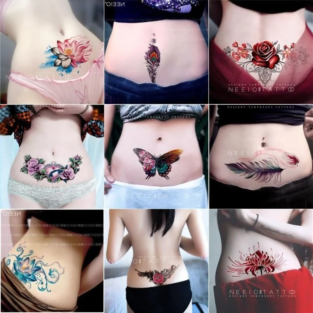

5/7/9/10 PIeces Long Lasting Blue Flower Jewelry Tattoo Stickers Sexy Belly Block Scars Stretch Marks Waterproof Tattoo Stickers