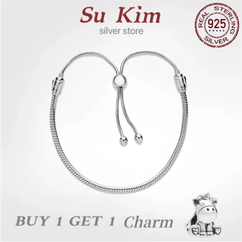 

Hot Sale 100% Real 925 Sterling Silver pan Bracelet for Women Fit Original Design snake Charms Bangle DIY high quality Jewelry