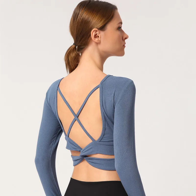 Женская рубашка с длинным рукавом BESCSHERE ребристая ткань для фитнеса и танцев