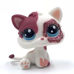 Милая маленькая кошка LPS pet shop, игрушки с короткой шерстью, мини кошка #2291 с сияющими красными глазами, Милая Розовая кошка для девочек, подарок