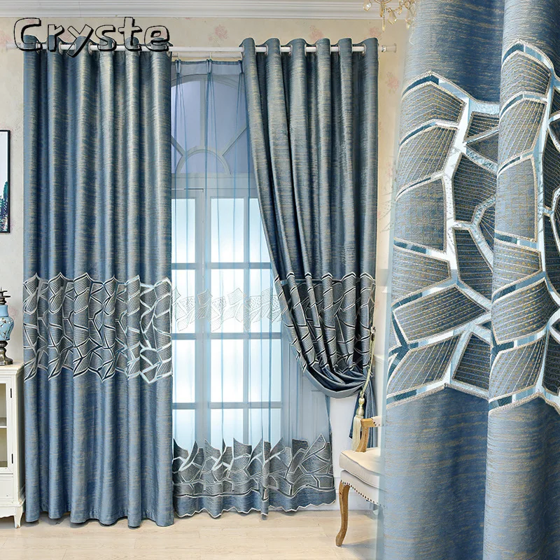

2022 Simple and Modern Pure Color Flannel Embroidered Curtains Finished Custom Shading Curtains for Living Dining Room Bedroom