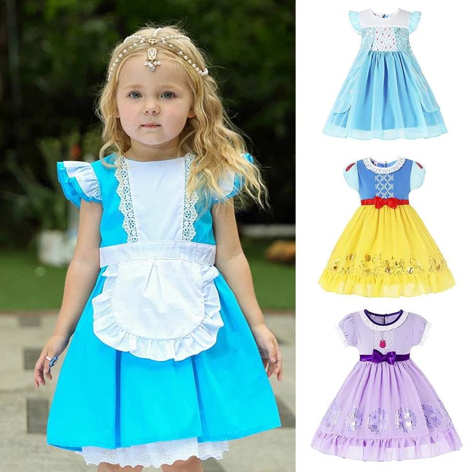 Детское платье принцессы Elza костюм для косплея Белоснежка Хэллоуин нарядная