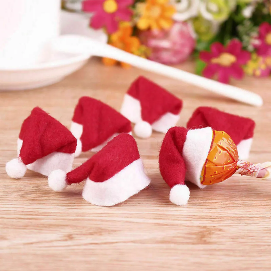 

40 Pcs Christmas Mini Hat Lollipop Cover Santa Claus Cap Wrap Doll Ornament For Xmas Decor Party Home Decoration