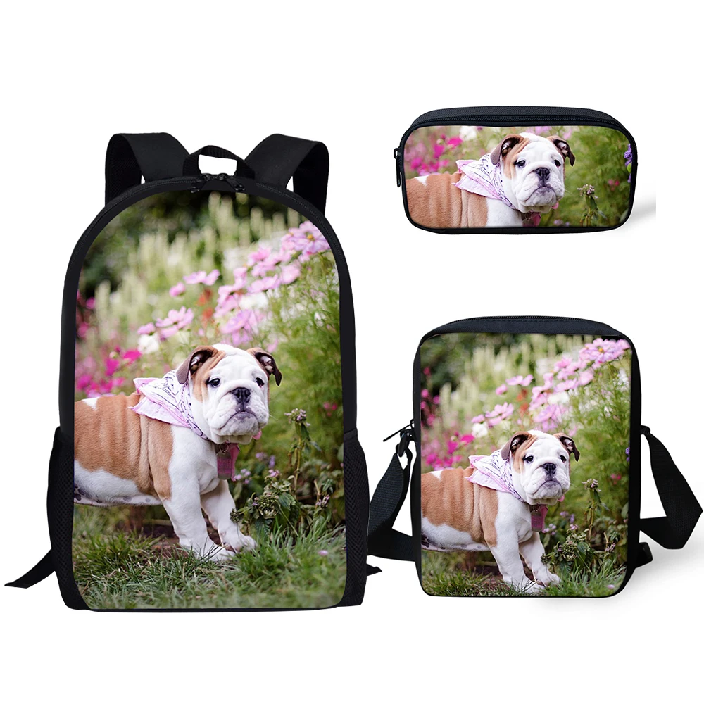 HaoYun Fashion Children Backpack Flower Bulldogs Pattern School Book Bags Kawaii Animal Design 3PC/Set Students School Bags