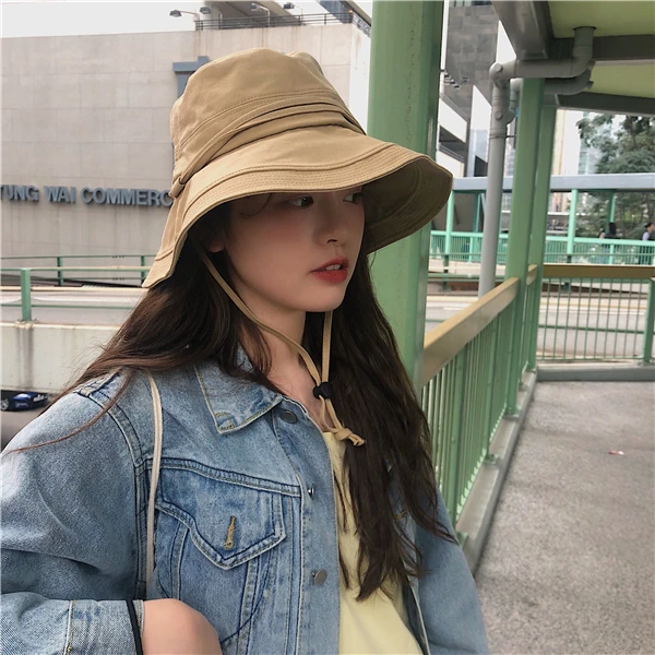 2021 New Female Japanese Art All-match Cotton Fisherman Hat with Large Brim Summer Sunblock Hat