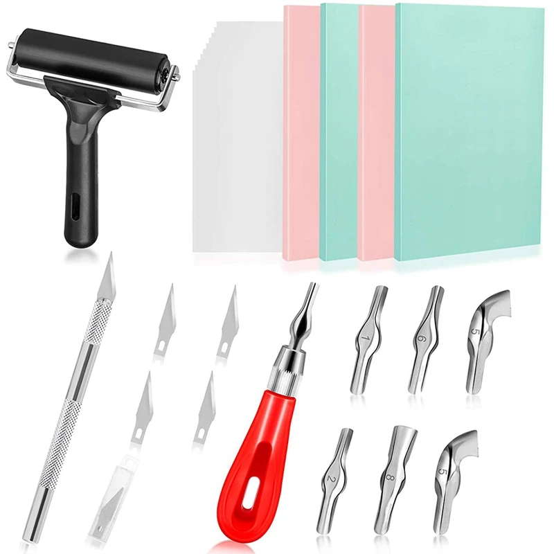 

Rubber Stamp Making Kit Stamp Carving Starter Tool Set,Linoleum Cutter with Rubber Carving Block, for Craft Carving