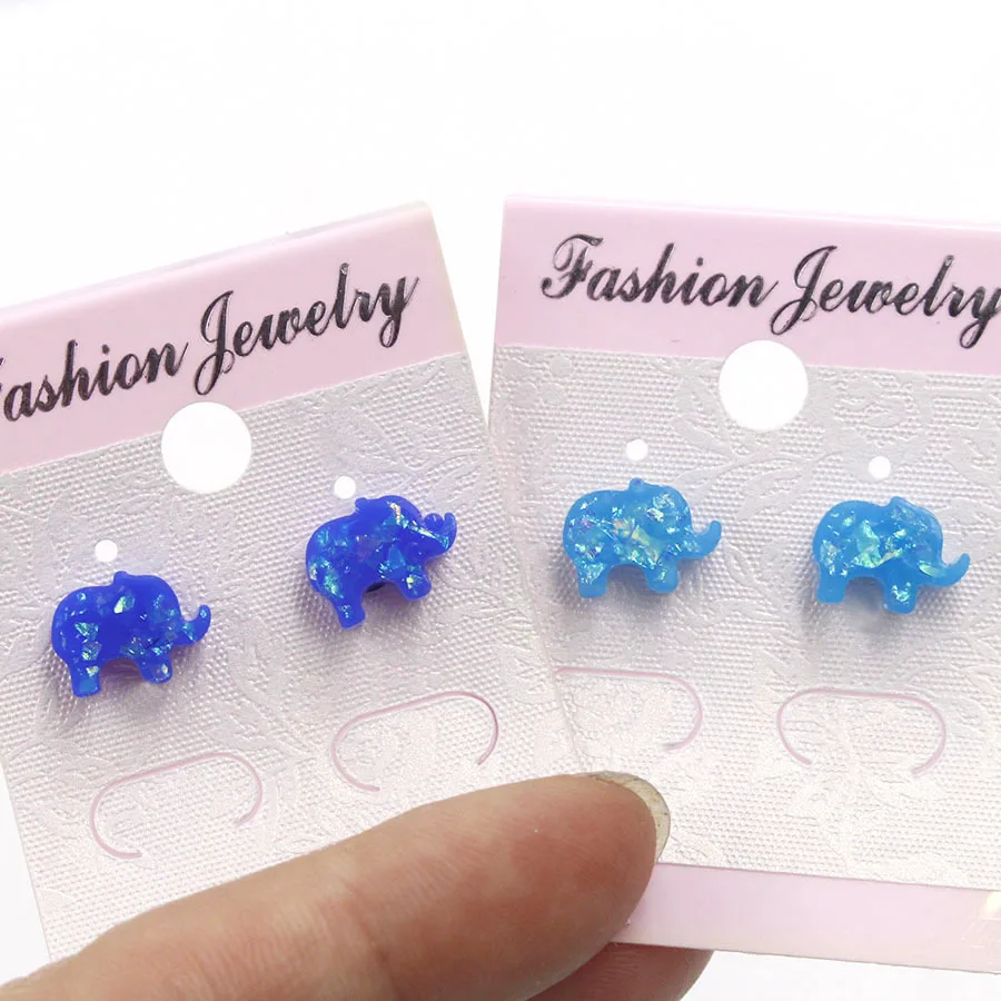 

New Trendy Elephant Stud Earrings For Women Stainless Steel Opal Animal Earrings Women Resin Ear Jewelry Gift For Party