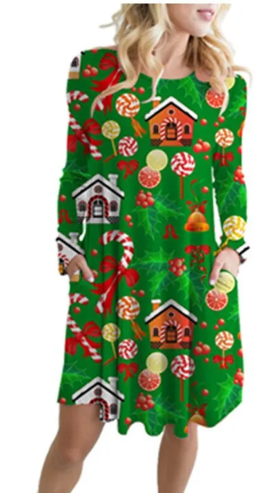 

Merry Christmas Dress Santa Claus Sexy Dresses Party Night Club Deer Christmas Tree Women Clothes 2018 Vintage Plus