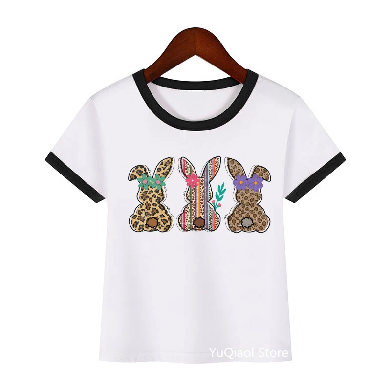 Camisetas con estampado de conejos y leopardo para ni&ntilde;os, ropa bonita para beb&eacute;s, Top blanco de verano, Camiseta c&oacute;moda, camiseta divertida-3