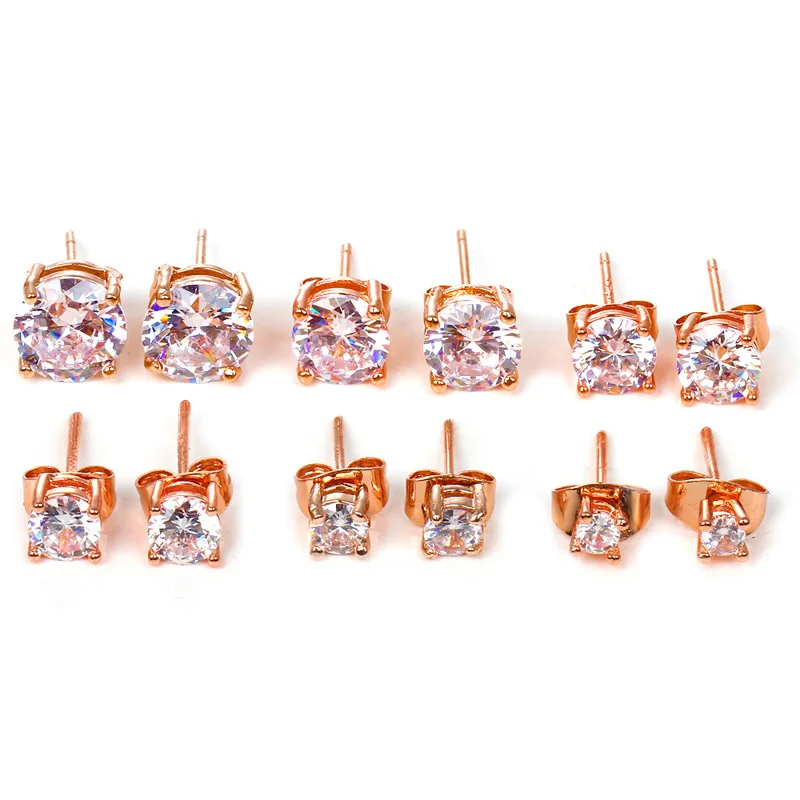 SLBRIDAL Pave Setting Fashion 3mm-8mm Size CZ Crystal Earrings Set AAA Grade Cubic Zircon Stud Earring Women Girls Gift Earring