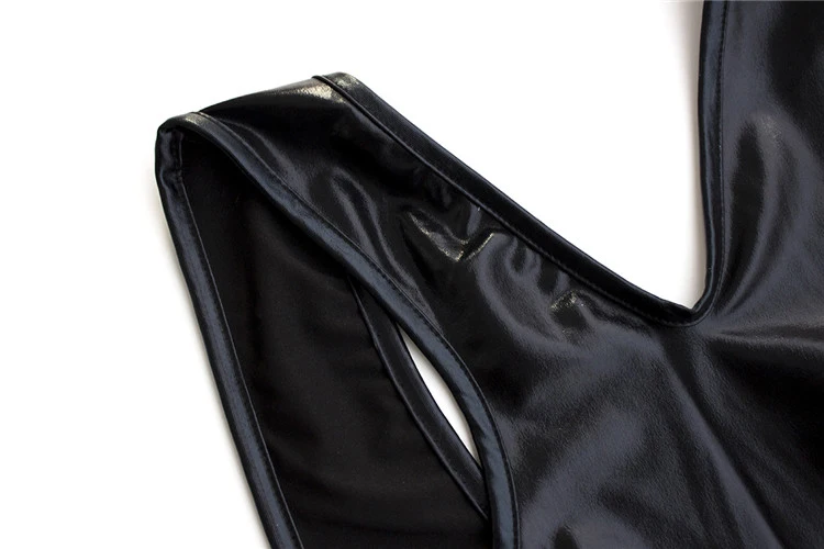 

Open Crotch Latex Catsuit Men Faux Leather Crotchless Gay Men's Clothing Spandex Bodysuit Sexy Fetish Bondage Costumes Lingerie