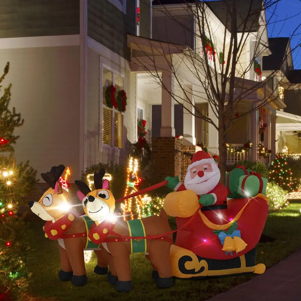 6 Feet Christmas Iatable Santa Reindeer Sleigh Outdoor LED Lights Can Be Hobby To Play Garden Lawn Christmas Decoration Home