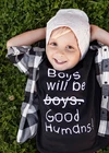 Летняя одежда для маленьких мальчиков, забавная рубашка для мальчиков с надписью Will Be Good Human, Детская рубашка с принтом, Детские милые повседневные топы, верхняя одежда