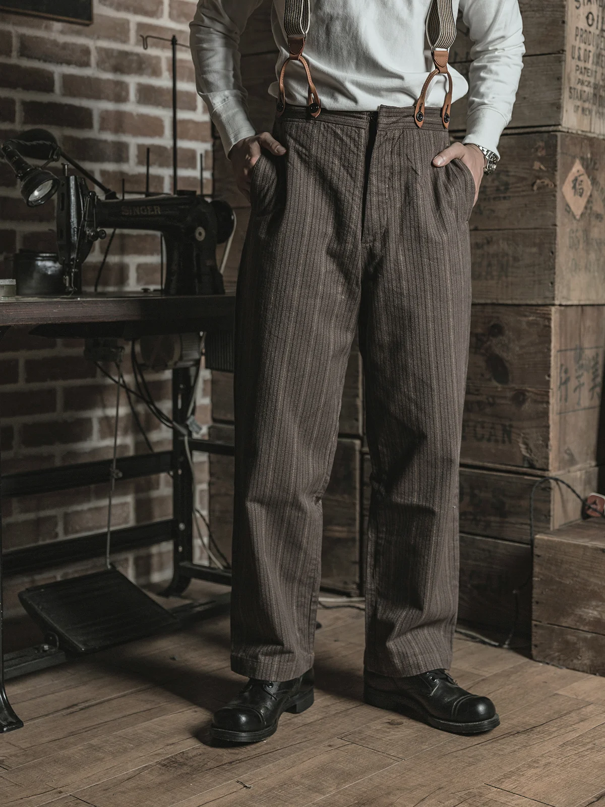 

1920s Pinstripes Bronson Working Class Pants Men Vintage Gentlemen Suit Trousers