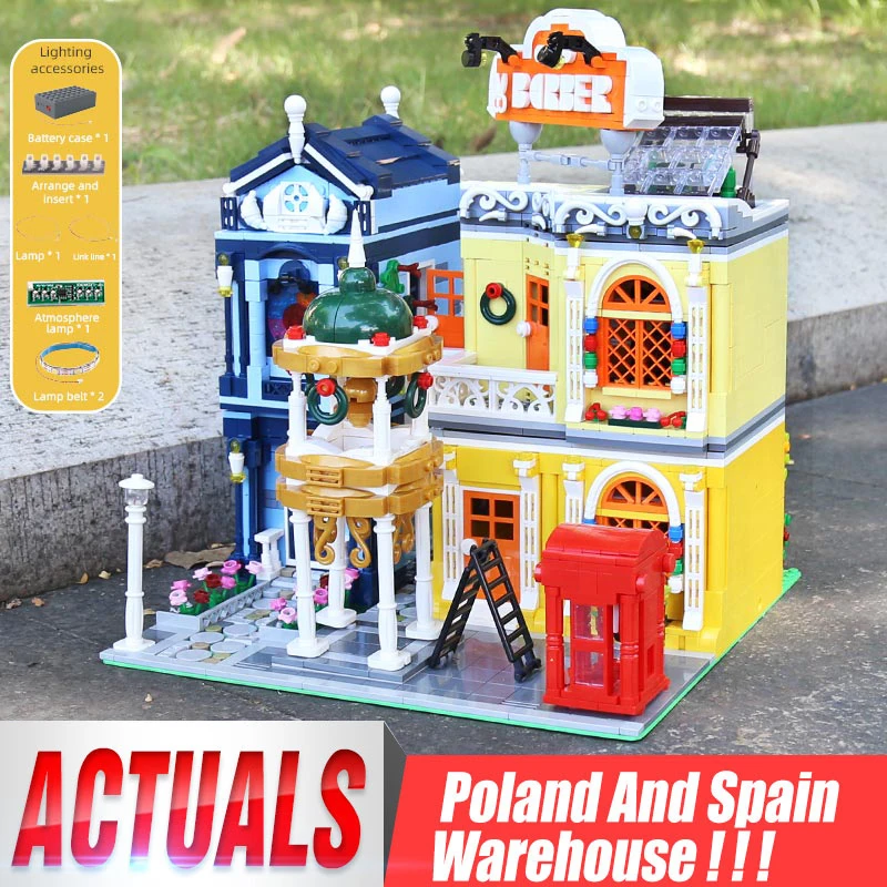 16031 строительные блоки Mould King MOC уличный вид Парикмахерская в городе модель со