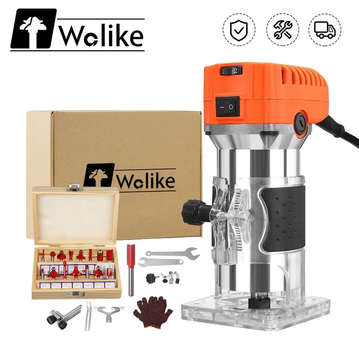 

220V 35000rpm 6 Speeds Wood Electric Hand Trimmer Woodworking Slotting Trimming Tool Hand Carving Machine Wood Router Joiner Set