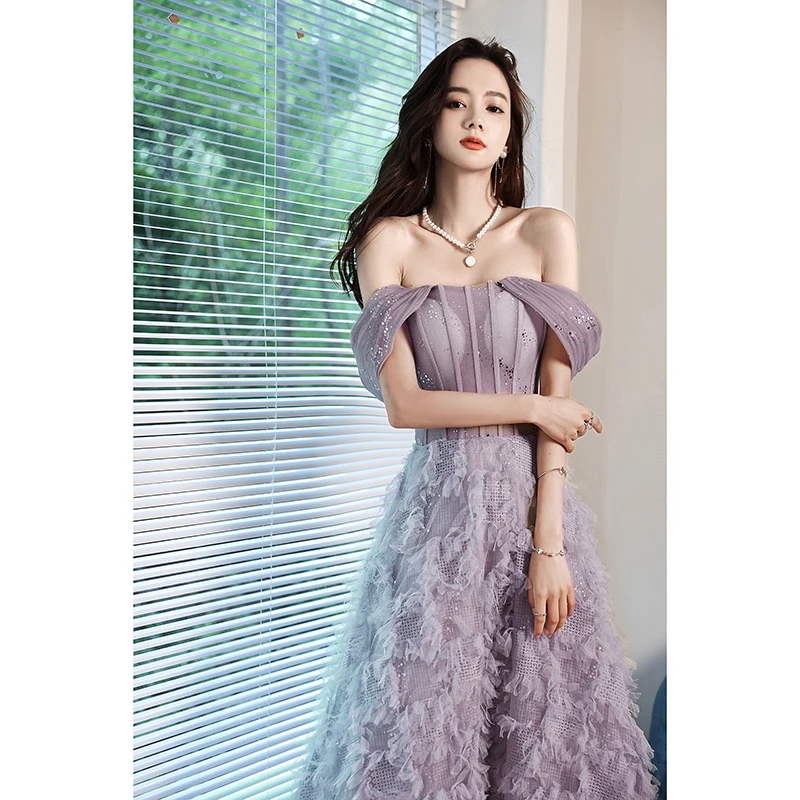 

Off Shoulder Evening Dresses 2022 New Sexy Sleeveless Backless Slim Lace Up Catwalk Show Dress Elegant Floor Length Party Gowns